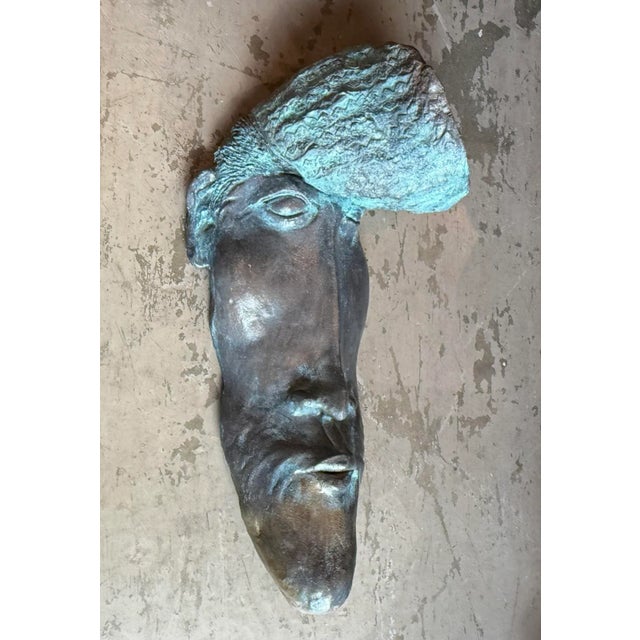 Metal Vintage Boho Patinated Bronze Bust Wall Sculpture For Sale - Image 7 of 8