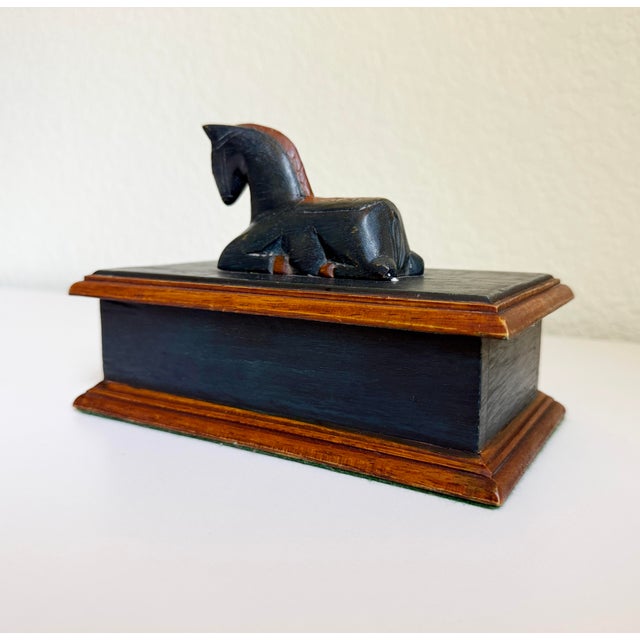 Figurative Vintage Folk Art Carved Horse Box For Sale - Image 3 of 9