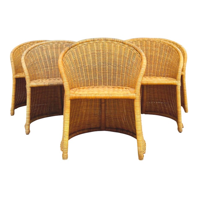 Mid 20th Century Wicker Barrel Chairs- Set of 6 For Sale
