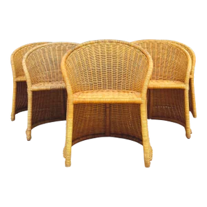 Mid 20th Century Wicker Barrel Chairs | Set of Six