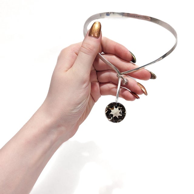 Scandinavian Mid-Century Silver & Smoky Topaz Choker Necklace by Gert Thysell For Sale - Image 4 of 12