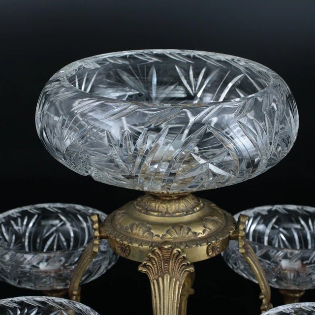 Traditional Mid-Late 20th Century Regency Style Bronze and Cut Glass Centerpiece Epergne For Sale - Image 3 of 10