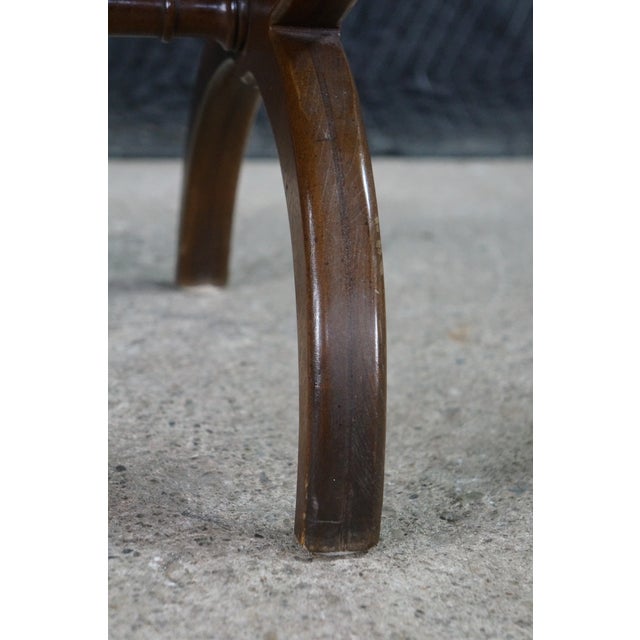 Wood Antique English Regency Mahogany X Frame Paisley Tufted Ottoman Stool Bench For Sale - Image 7 of 18
