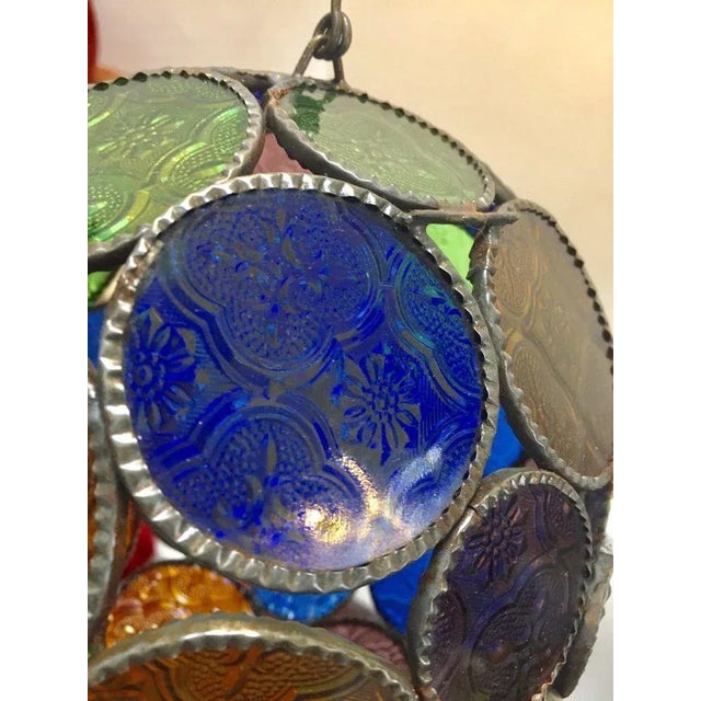 Handcrafted Moroccan Moorish Glass Orb Lantern With Multi-Color Glass For Sale - Image 9 of 12