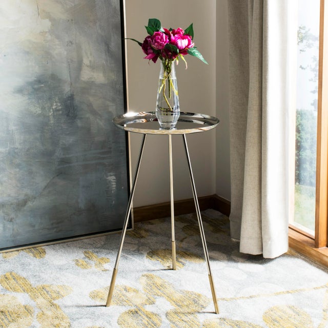 Tri Leg Contemporary Side Table in Gold & Nickel For Sale In Philadelphia - Image 6 of 7