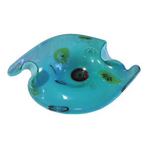 Vintage Aqua Murano Attributed Handblown Glass Catchall With Millefiori - Attributed to Fratelli Toso