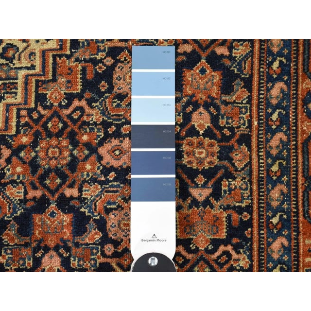 1910 Antique Persian Senneh Navy Blue Fish Design Rug For Sale - Image 4 of 7