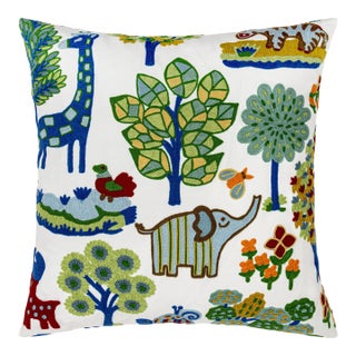 Scalamandre 24" x 24" Nursery Crewel Pillow in Primaries For Sale