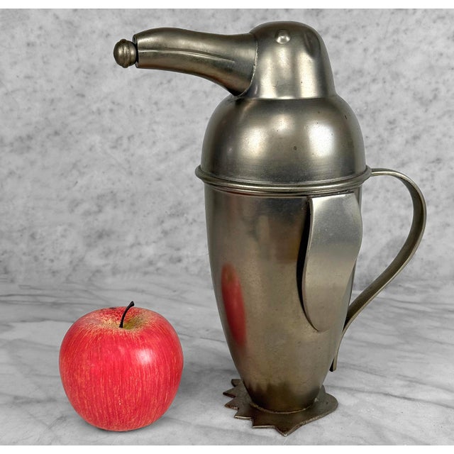 An Art Deco Figural Penguin Cocktail Shaker, c.1980's - Stainless Steel with a Tarnished Finish - Looks Wonderful Staged...