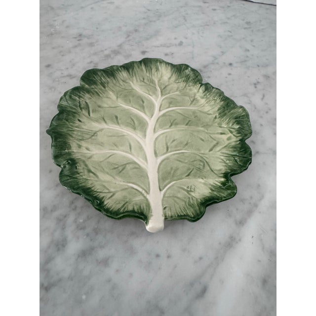 Fitz and Floyd Pair of Fitz & Floyd Porcelain Cabbage Leaf Appetizer Plates For Sale - Image 4 of 5