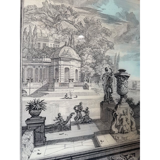 Vintage French Architectural Landscape Engraving, Framed For Sale - Image 10 of 12