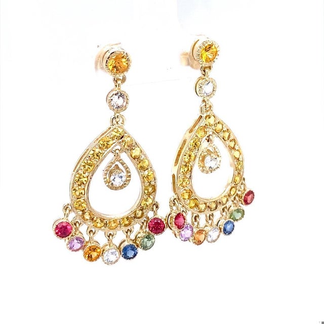 Contemporary Sapphire 14 Karat Yellow Gold Chandelier Earrings - 2 Pieces For Sale - Image 3 of 8