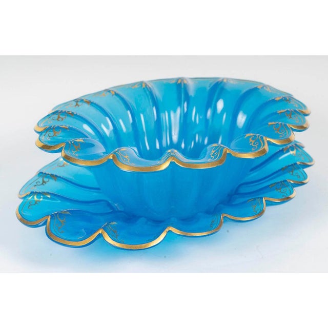 Cup and Saucer in Blue Opaline with Gilded Highlights, 19th Century, Set of 2 For Sale - Image 3 of 9