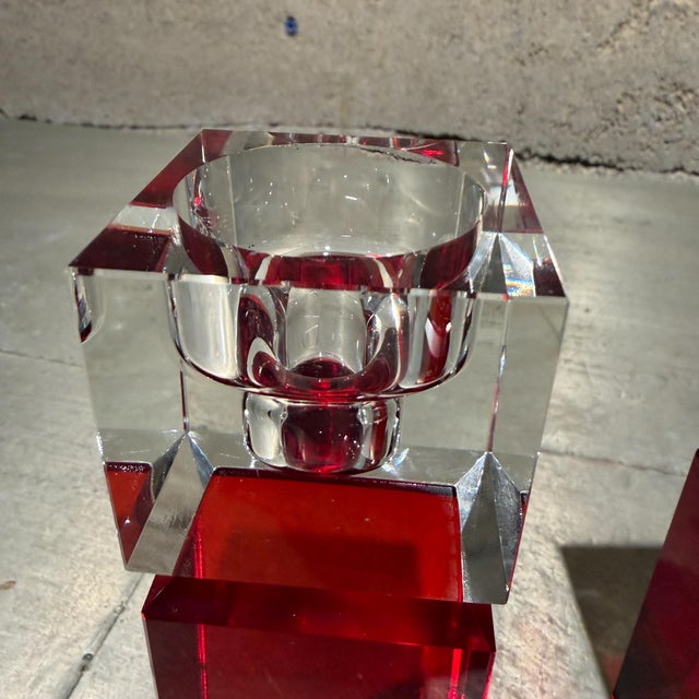 1980s Pair of Crystal Candle Holders Emerald Crystal Co, Waterford Ireland For Sale - Image 5 of 13