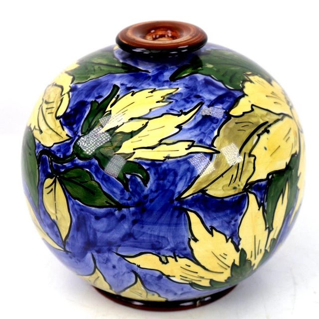 Blue Antique Burslem Faience Floral Globe Vase from Gibsons & Sons, 1890s For Sale - Image 8 of 15
