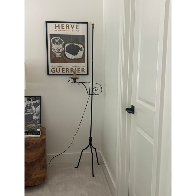 Black Antique Early 20th Century American Wrought Iron Bridge Arm Floor Lamp For Sale - Image 8 of 18