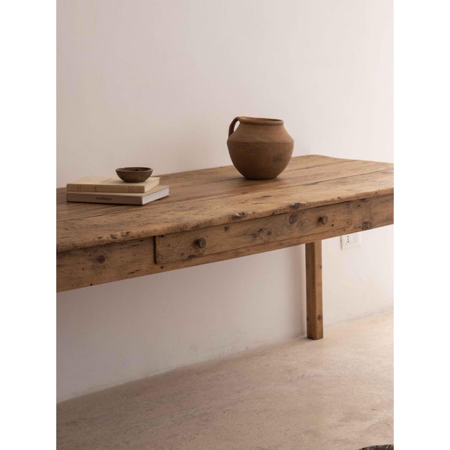 Contemporary Long Pine Dining Table For Sale - Image 3 of 8
