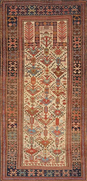 Antique Shirvan Ivory/Brown Area Rug - 2′7″ × 5′5″