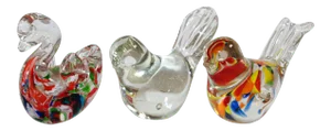 Hand Blown Murano Glass Birds Paperweights - Set of 3