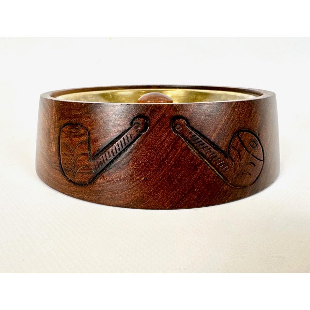 Wood Mid-Century Modern Round Teak and Brass Pipe Ashtray, 1960s For Sale - Image 7 of 10