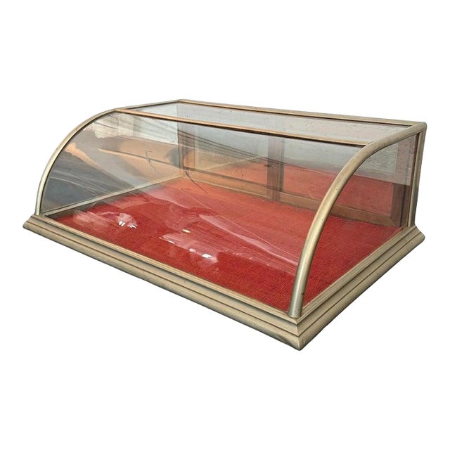 Antique Curved Glass Nickel Plated Countertop Display Case For Sale