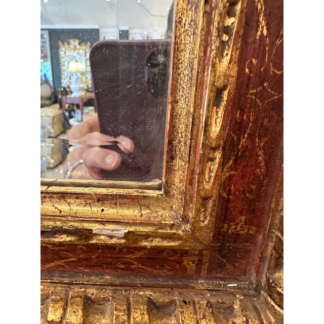 Gold Leaf & Red Underpainted Carved Italian Wall Mirror For Sale In Philadelphia - Image 6 of 6