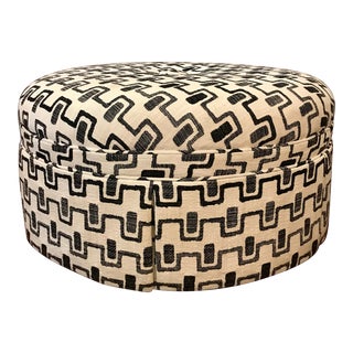 Modern Round Geometric Upholstered Ottoman For Sale