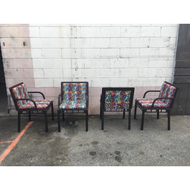 Knoll Set of 8 Ettore Sottsass “Bridge” Dining Chairs for Knoll – Postmodern 1988, Original Fabric & Labels For Sale - Image 4 of 13