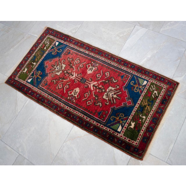 1970s Hand Knotted Turkish Rug Door Mat, Entryway Rug, Bath Mat, Kitchen Decor, Small Rug - 22″ × 44″ For Sale - Image 11 of 14