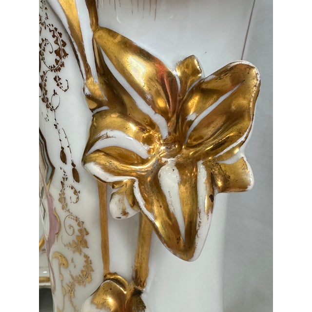 Vieux Paris Porcelain Bridal Vases – 12.25" Tall, Late 1800s French Mantel Wedding Vases For Sale - Image 4 of 16