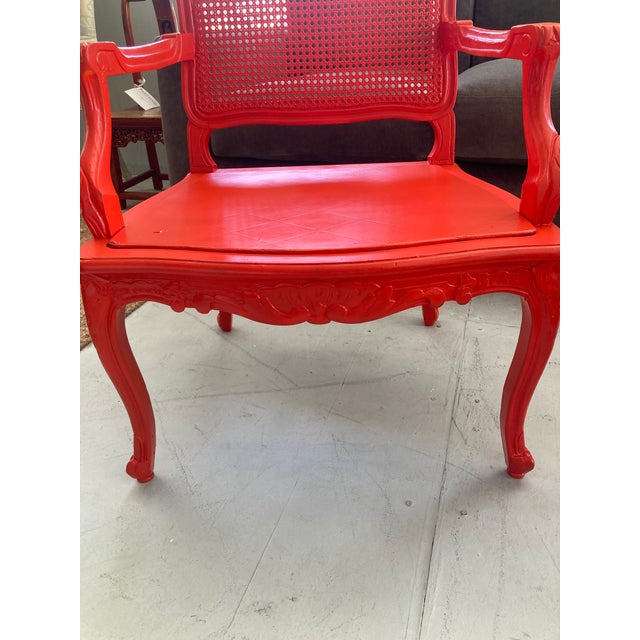 18th Century Louis XV Fauteuils in Hollywood Regency Coral- A Pair For Sale - Image 13 of 14
