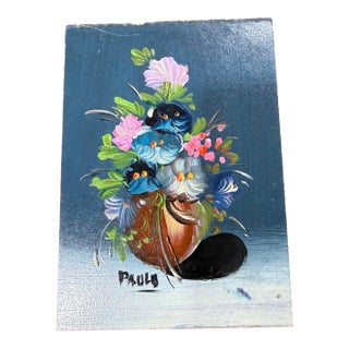 Vintage Oil Painting on Board - Floral/Flower Arrangement Signed Paolo For Sale