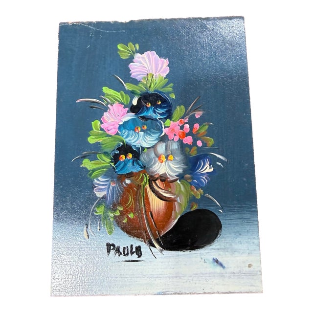 Vintage Oil Painting on Board - Floral/Flower Arrangement Signed Paolo For Sale