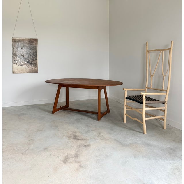 Tall Artist-Made Studio Craft Twig Chair + Woven Checkerboard Seat + Sheepskin For Sale - Image 13 of 17