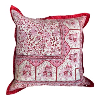 Vintage Pink & Red Mughal-Inspired Throw Pillow Cover For Sale