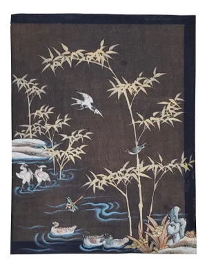 Antique Japanese Art on Linen Over Board