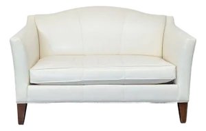 Ethan Allen Cream Leather Loveseat With Wood Legs