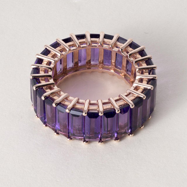 1990s 1990s Effy 14k Rose Gold 6 Carat Amethyst Elongated Baguette Cut Eternity Ring Band, Size 6.75 For Sale - Image 5 of 8