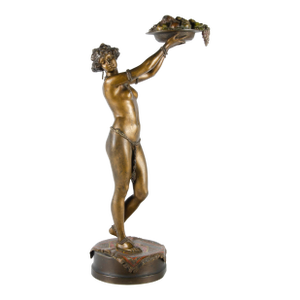 1900s Jugendstil Cold-Painted Bronze Sculpture of an Oriental Woman With a Fruit Bowl Attributed to Franz Bergmann, Austria