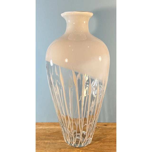 Early 21st Century Art Glass White Clear Vase For Sale - Image 5 of 12
