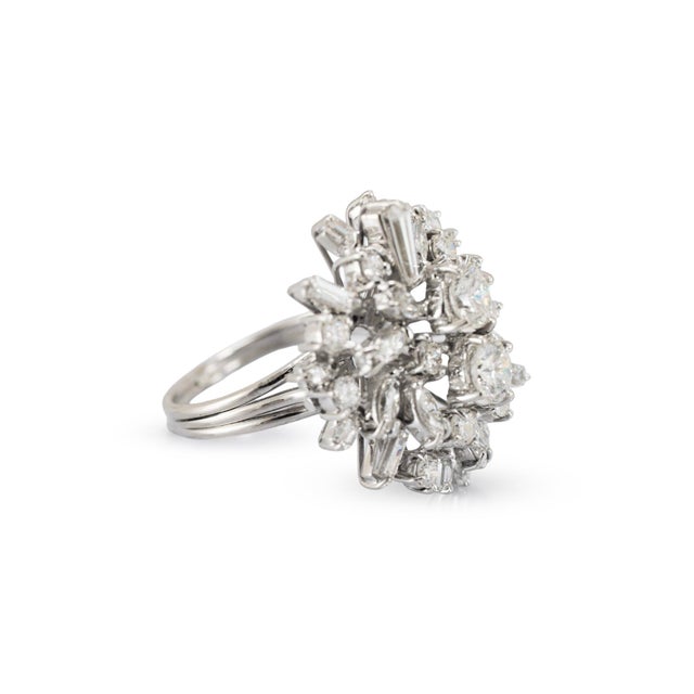 Modern Vintage 18k White Gold 2.30ctw Diamond Bombe Starburst Cluster Cocktail Ring, Size 5 For Sale - Image 3 of 9