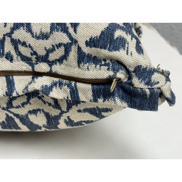 Bespoke Blue + Ivory Ikat Damask Throw Pillows, Pair For Sale - Image 10 of 12