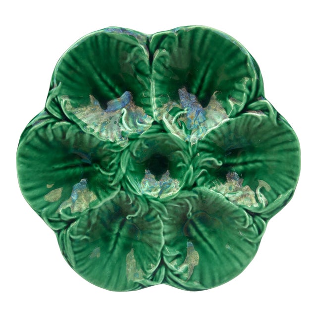 French Green Oyster Plate Luneville, Circa 1940 For Sale