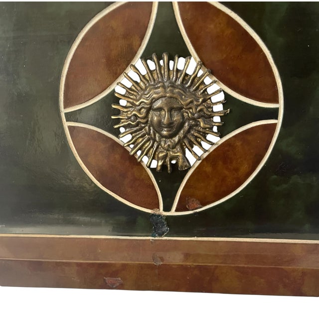 VTG Maitland-Smith Leather Obelisk Brass Sun Medallions Neoclassical 27x7” For Sale - Image 11 of 11