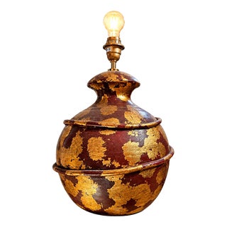 Gold Decorated Ceramic Vase Lamp by Hubert Olivier, 1970s For Sale