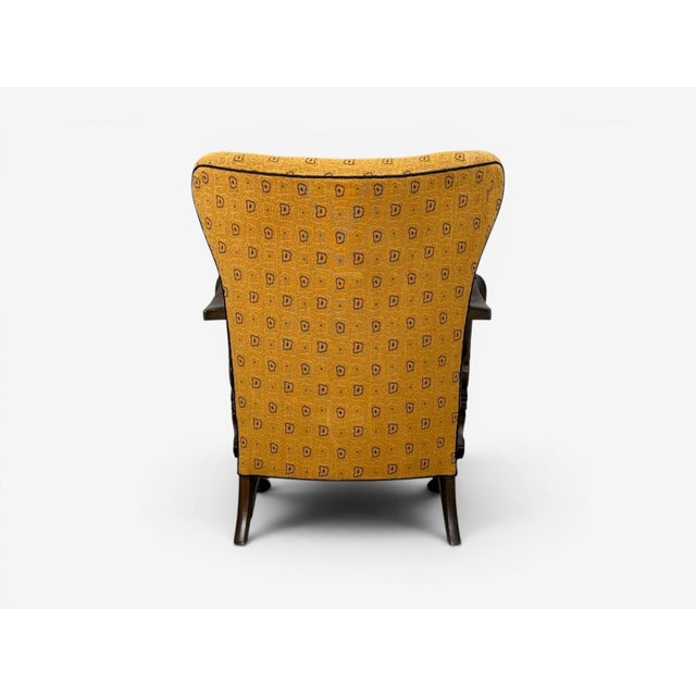 Scandinavian Modern, Lounge Chair, Carved Wood, Fabric, Denmark, 1960s For Sale - Image 12 of 12