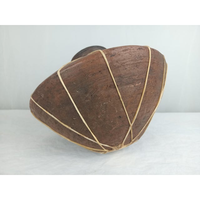 Tarahumara Olla Eartherware Water Jug With Rawhide Lacing and Display Stand For Sale - Image 12 of 17