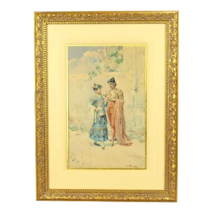 Antique Alonso Perez Spanish Watercolor Painting "Toreador & Lady", Signed