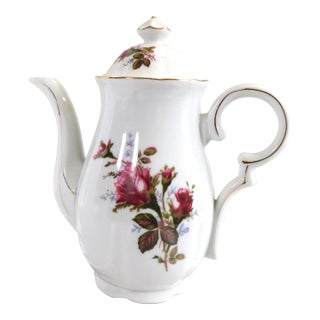 1980s White Unmarked Coffee Pot With Pink Floral Design For Sale