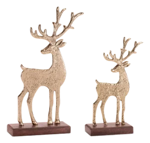 Metal Deer Figurines on Wood Base (Set of 2)